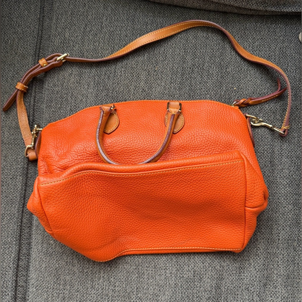 Dooney & Bourke Orange Pebbled Leather Crossbody Satchel with Tan Trim - Picture 3 of 8